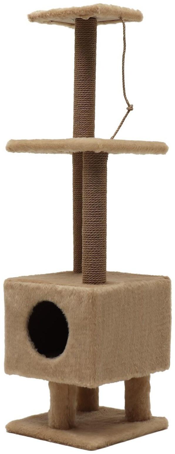 Комплекс с домиком и 2 полками на основании, джут, 37 х 37 х 120 см, бежевый