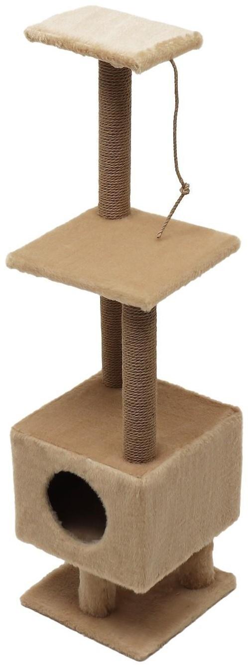 Комплекс с домиком и 2 полками на основании, джут, 37 х 37 х 120 см, бежевый