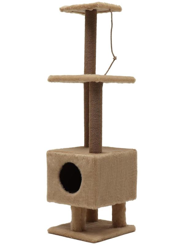 Комплекс с домиком и 2 полками на основании, джут, 37 х 37 х 120 см, бежевый