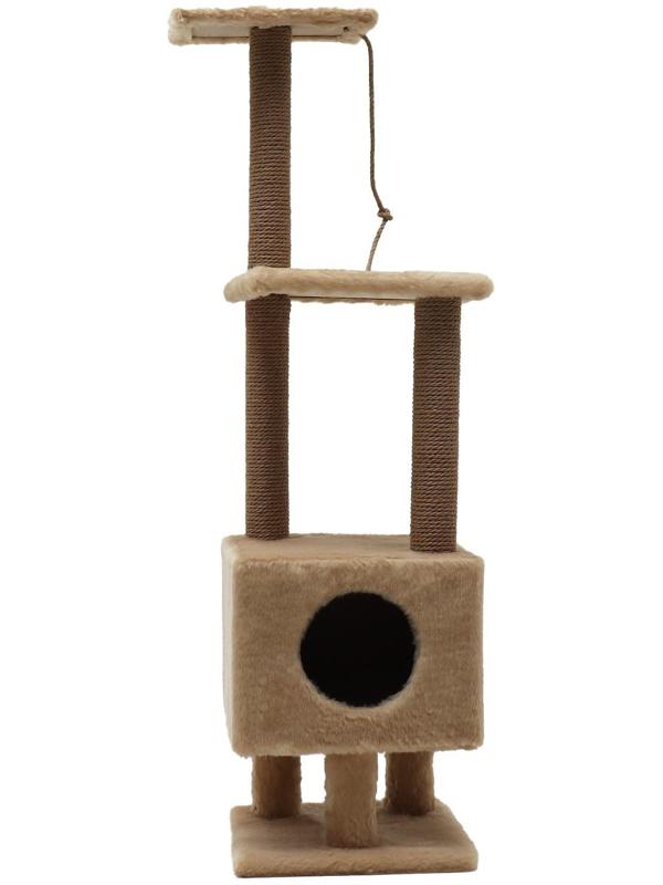 Комплекс с домиком и 2 полками на основании, джут, 37 х 37 х 120 см, бежевый