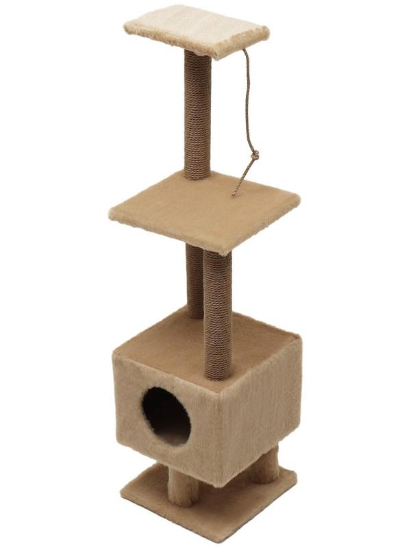 Комплекс с домиком и 2 полками на основании, джут, 37 х 37 х 120 см, бежевый