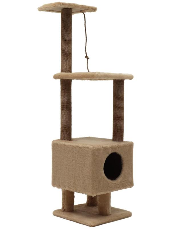 Комплекс с домиком и 2 полками на основании, джут, 37 х 37 х 120 см, бежевый