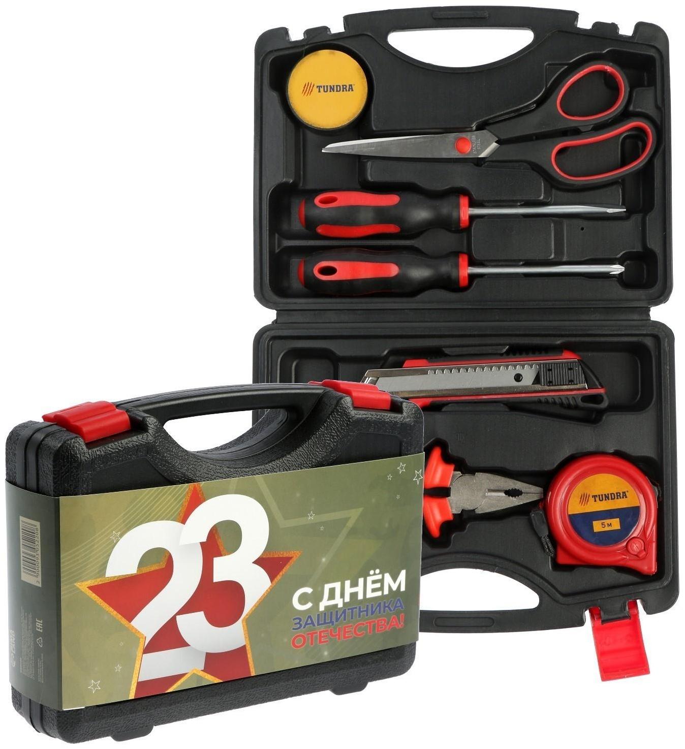 Набор инструментов в подарочном кейсе к 23 февраля ТУНДРА, 7 предметов