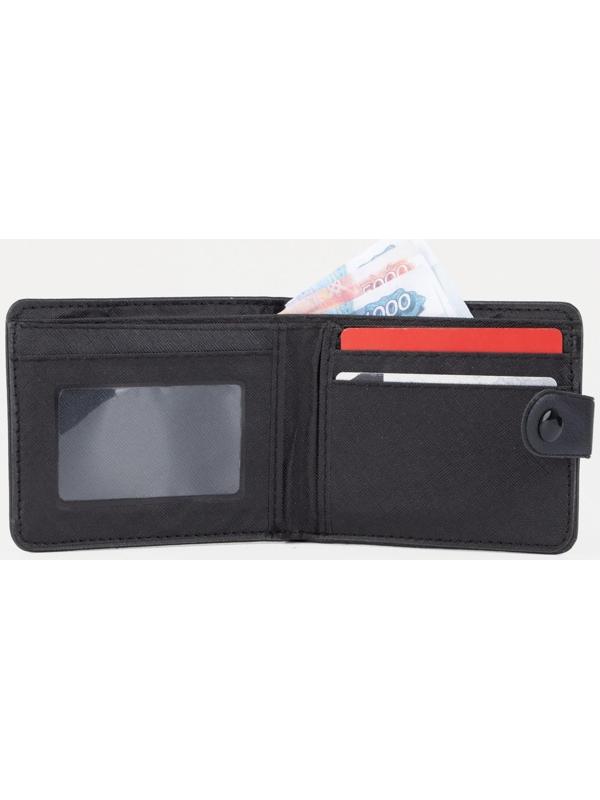 Портмоне на кнопке, для купюр, для карт, для монет, цвет чёрный