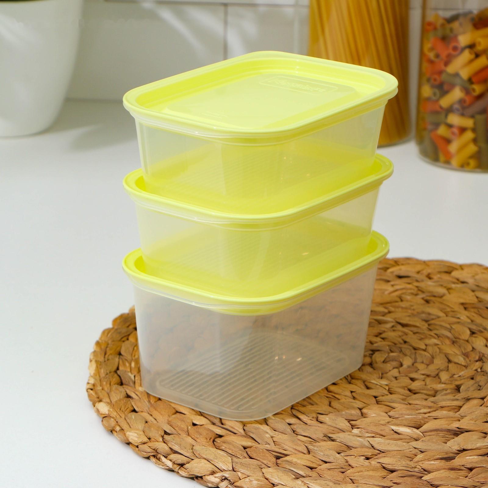 Набор контейнеров пищевых с паровыпуском, 3 шт: 750 мл; 500 мл; 500 мл, прямоугольные, цвет МИКС