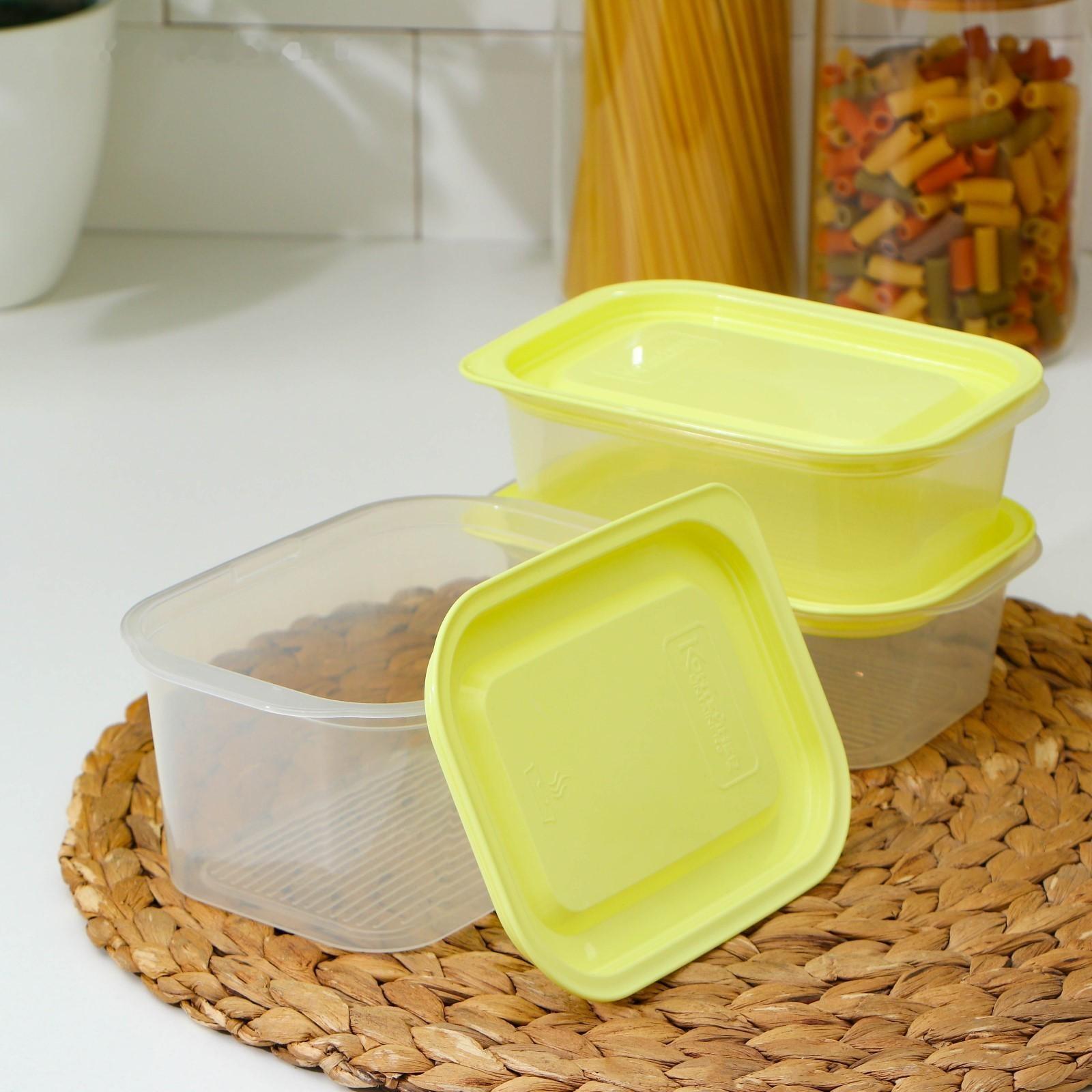 Набор контейнеров пищевых с паровыпуском, 3 шт: 750 мл; 500 мл; 500 мл, прямоугольные, цвет МИКС