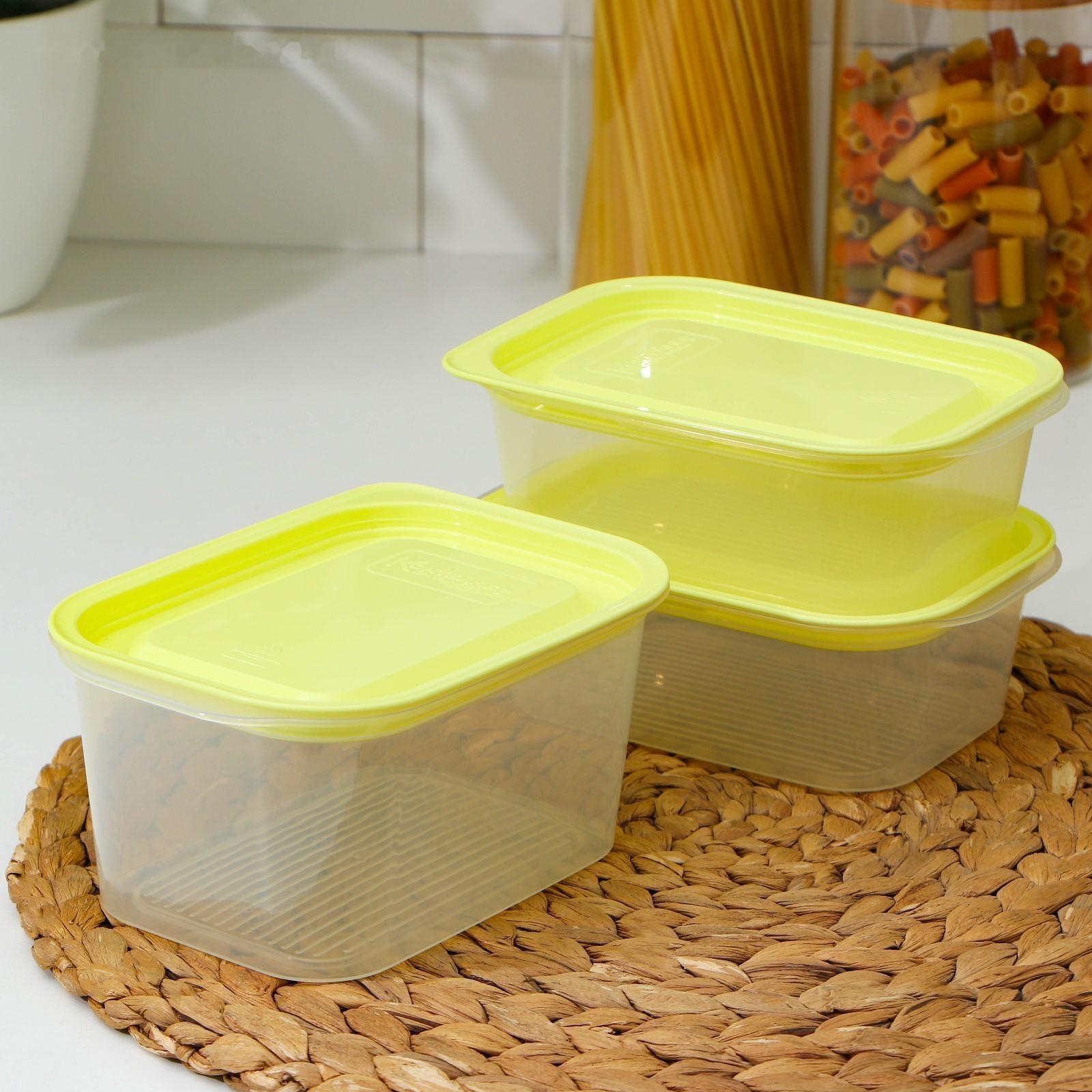 Набор контейнеров пищевых с паровыпуском, 3 шт: 750 мл; 500 мл; 500 мл, прямоугольные, цвет МИКС