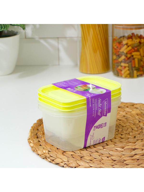 Набор контейнеров пищевых с паровыпуском, 3 шт: 750 мл; 500 мл; 500 мл, прямоугольные, цвет МИКС