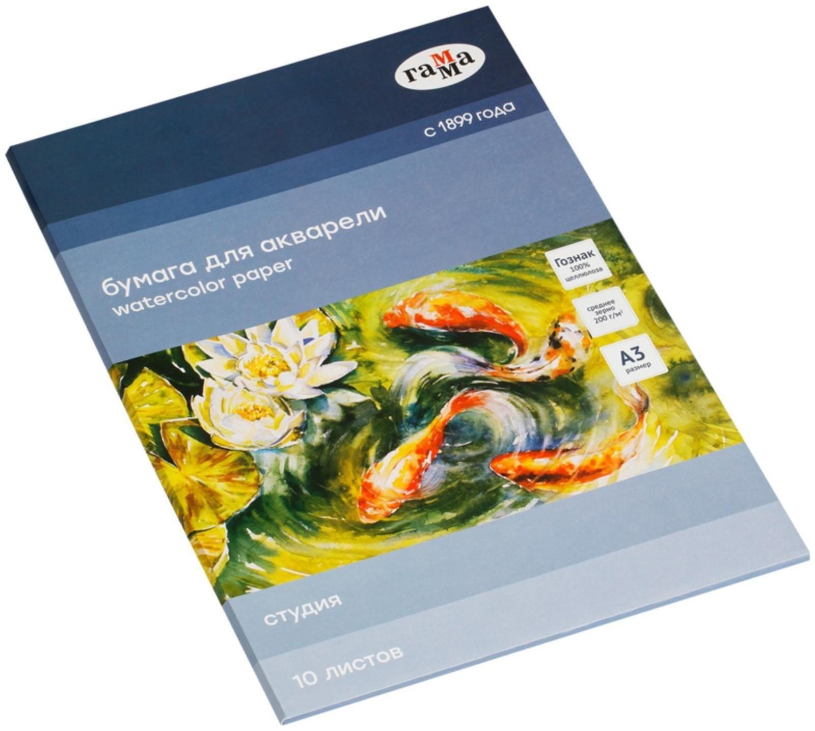 Бумага для акварели в папке А3, 10 листов, Гамма 