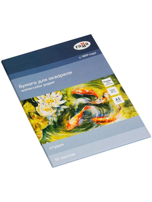 Бумага для акварели в папке А3, 10 листов, Гамма 