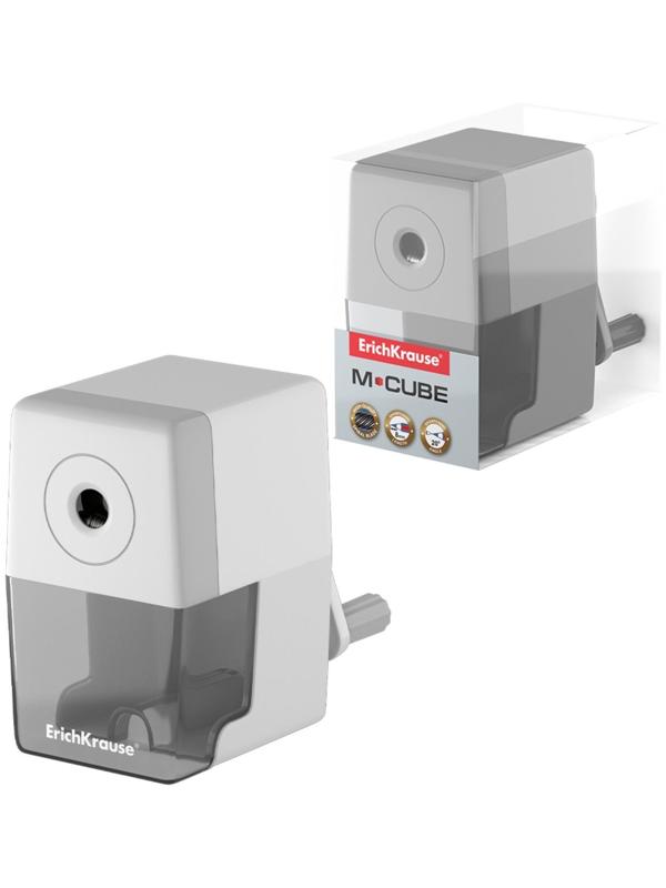 Точилка 1 отверстие ErichKrause M-Cube, с контейнером и механизмом крепления к столу, отверстие диаметром 8 мм, белая