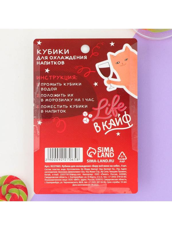 Кубики для охлаждения «Беру всё вино на себя», 5 шт.