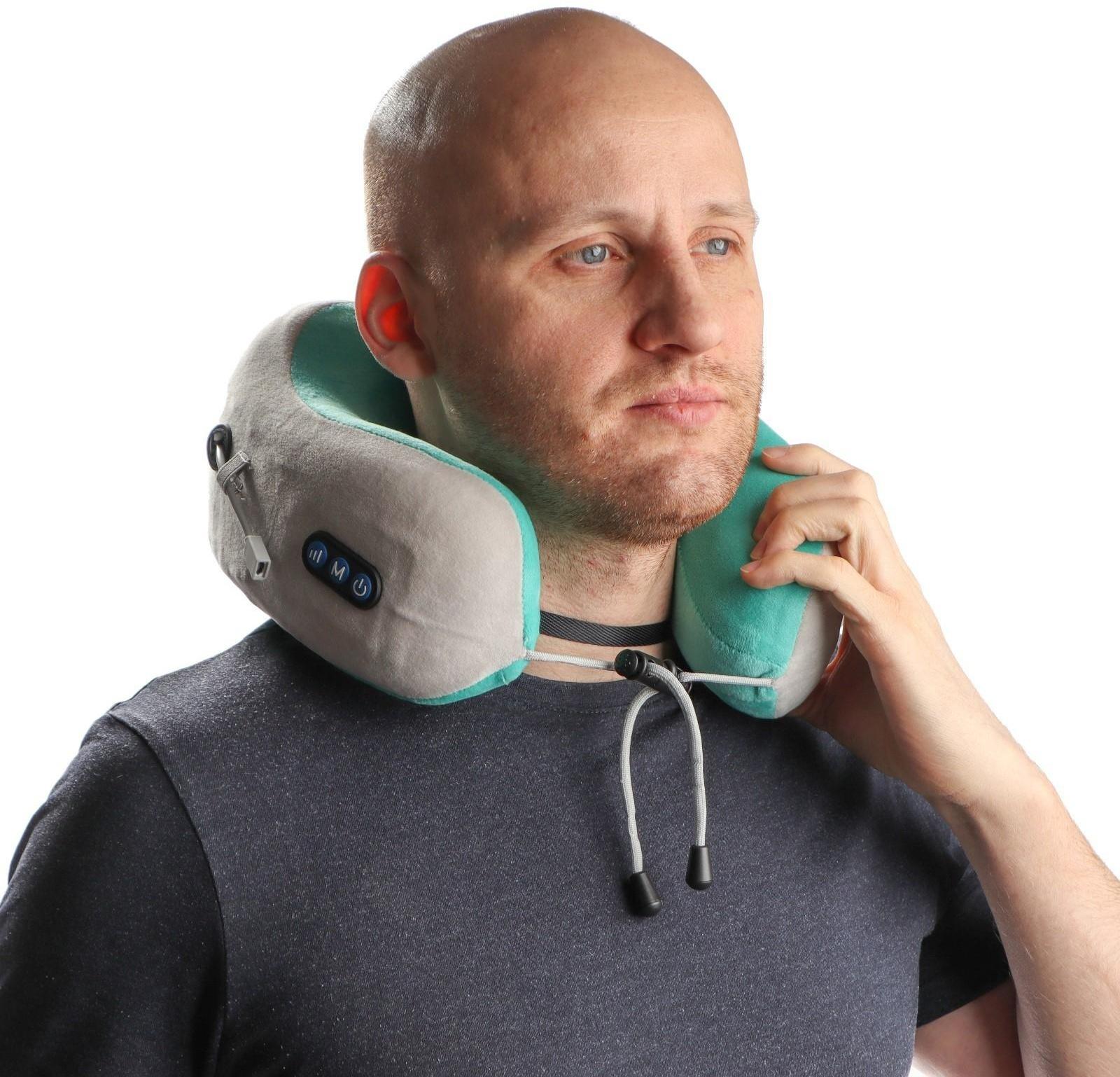 Массажная подушка Bradex KZ 0558-n, 3режима, обогрев, вибрация, эффект памяти, серо-зелёная