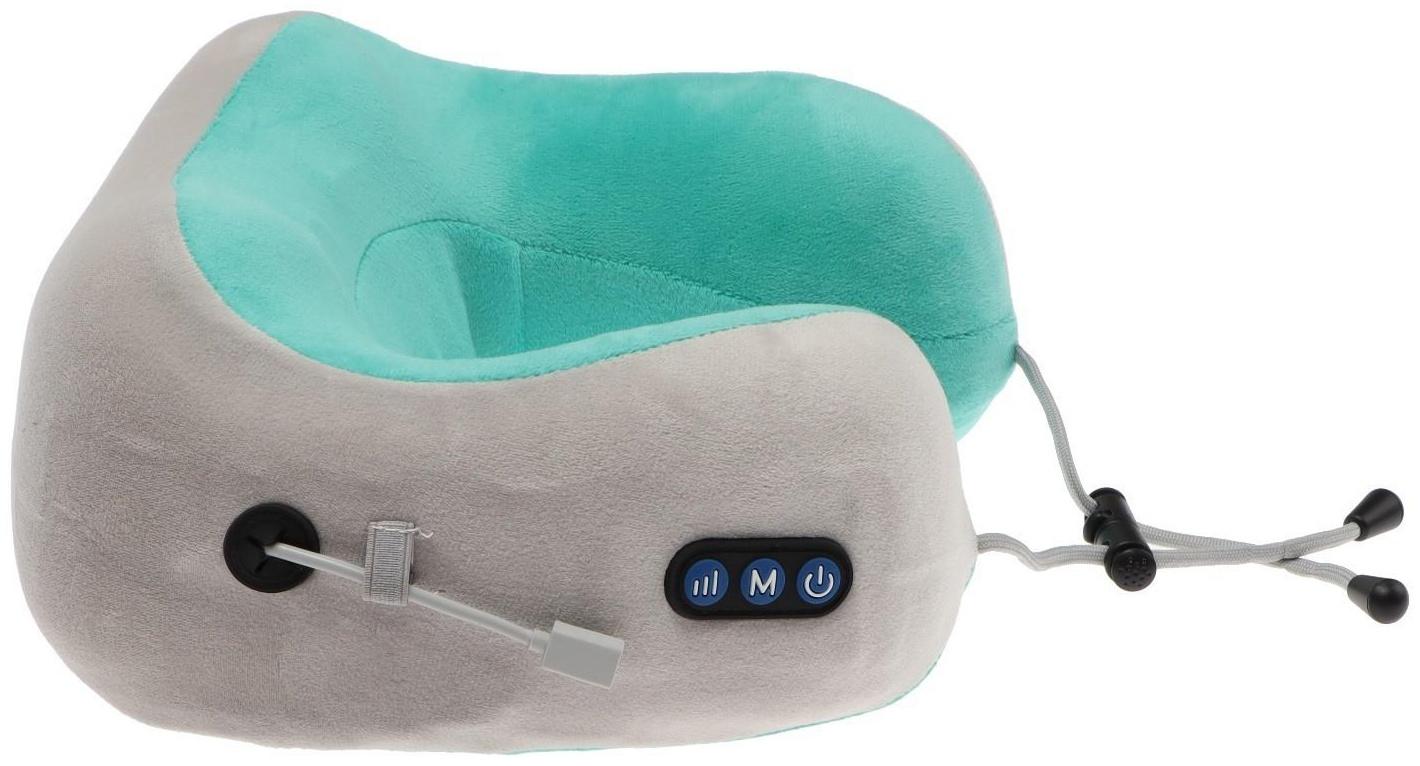 Массажная подушка Bradex KZ 0558-n, 3режима, обогрев, вибрация, эффект памяти, серо-зелёная