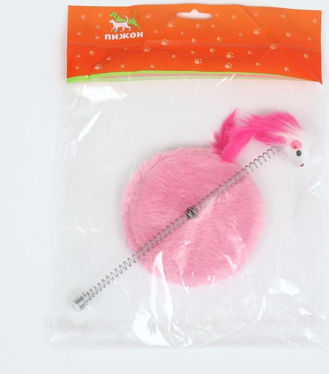 Дразнилка для кошек на пружине с мышью (5 см), 10,5 х 23 см, розовая