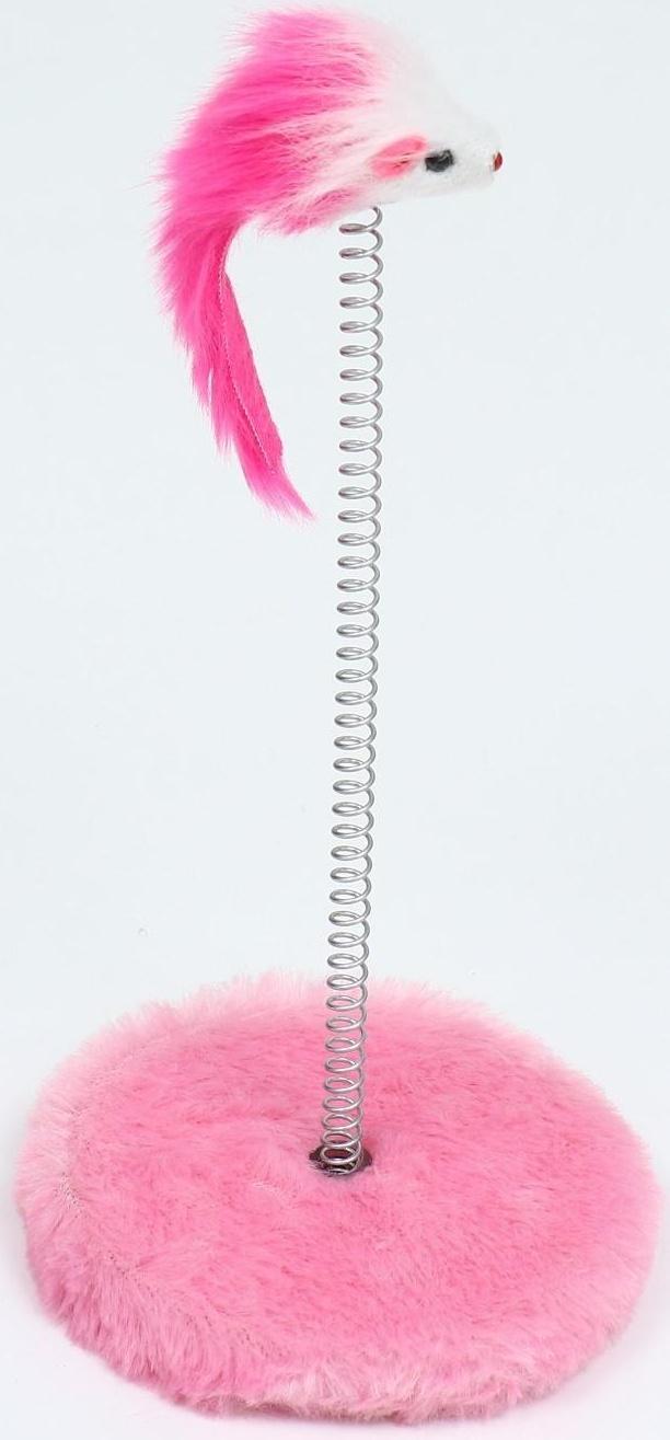 Дразнилка для кошек на пружине с мышью (5 см), 10,5 х 23 см, розовая