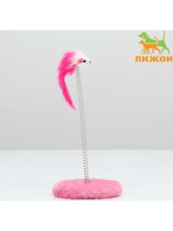 Дразнилка для кошек на пружине с мышью (5 см), 10,5 х 23 см, розовая