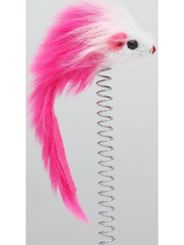 Дразнилка для кошек на пружине с мышью (5 см), 10,5 х 23 см, розовая