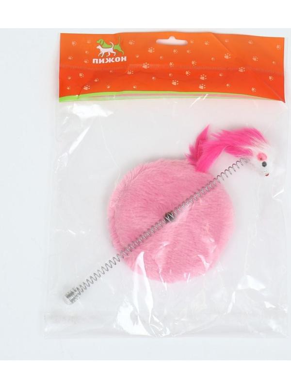 Дразнилка для кошек на пружине с мышью (5 см), 10,5 х 23 см, розовая