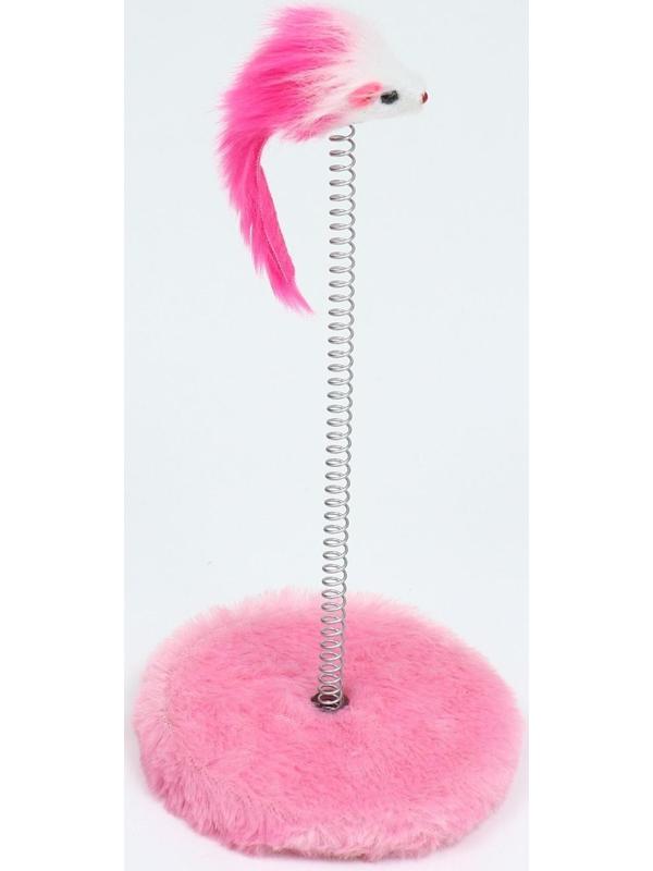 Дразнилка для кошек на пружине с мышью (5 см), 10,5 х 23 см, розовая