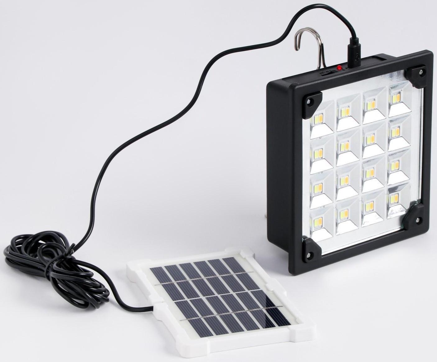 Фонарь кемпинговый аккумуляторный, 20 Вт, 1200 мАч, 32 SMD, 3 режима, солнечная батарея