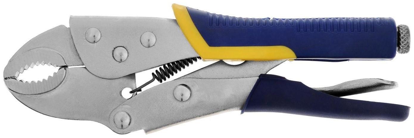 Зажим ручной ТУНДРА, усиленный полукруглый захват, с фиксатором, 2К рукоятки, 175 мм