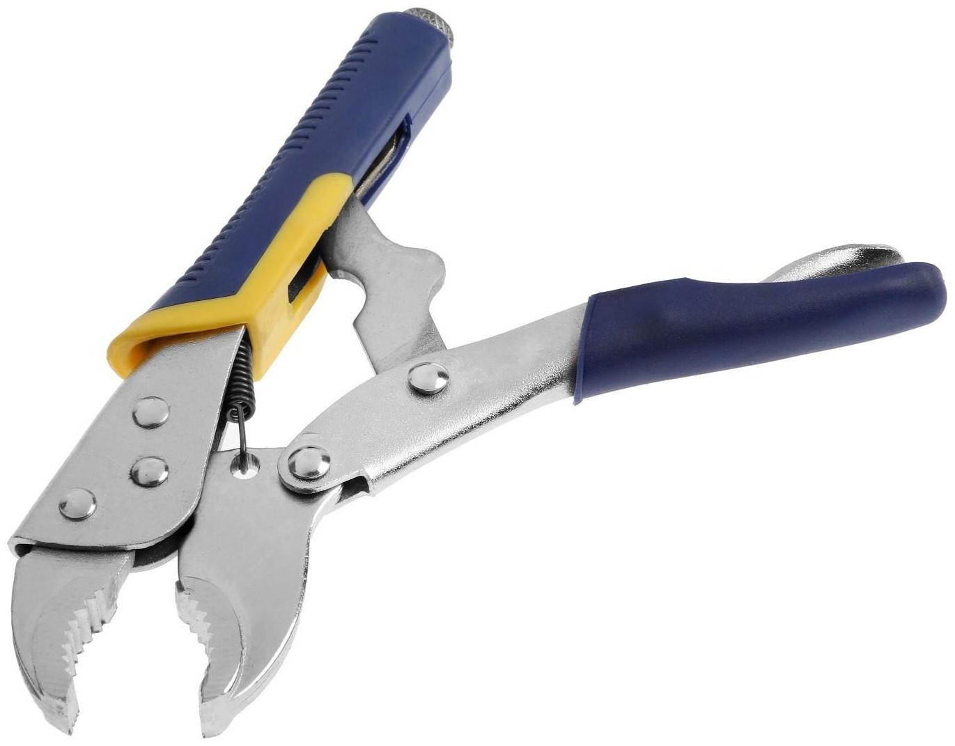 Зажим ручной ТУНДРА, усиленный полукруглый захват, с фиксатором, 2К рукоятки, 175 мм