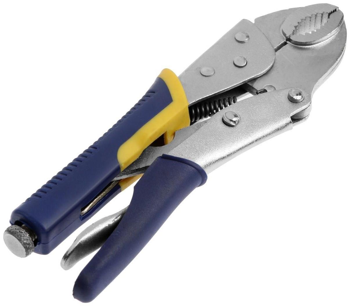 Зажим ручной ТУНДРА, усиленный полукруглый захват, с фиксатором, 2К рукоятки, 175 мм