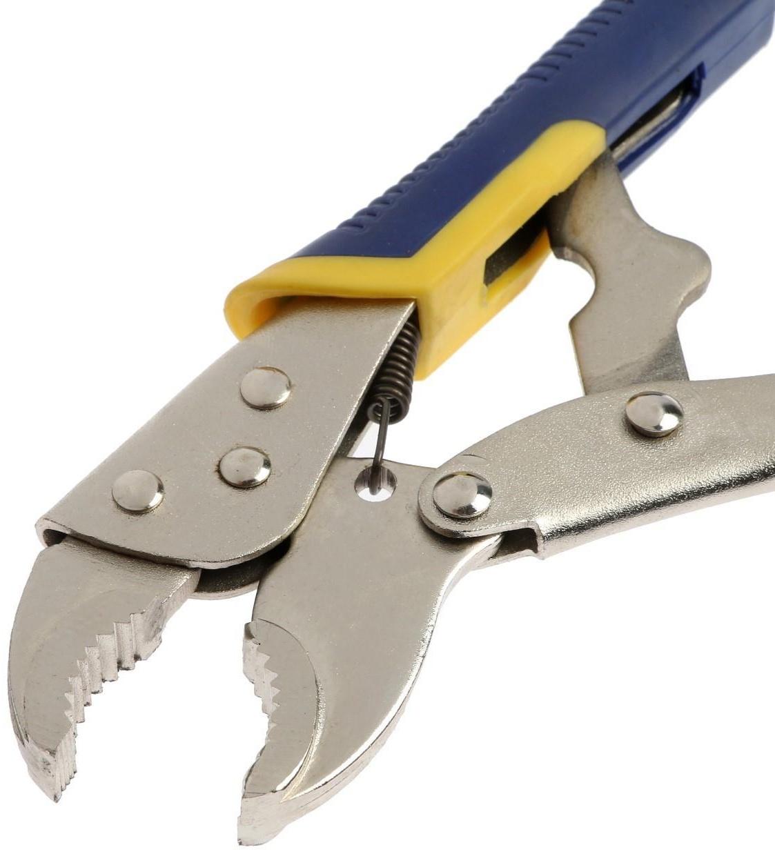 Зажим ручной ТУНДРА, усиленный полукруглый захват, с фиксатором, 2К рукоятки, 175 мм