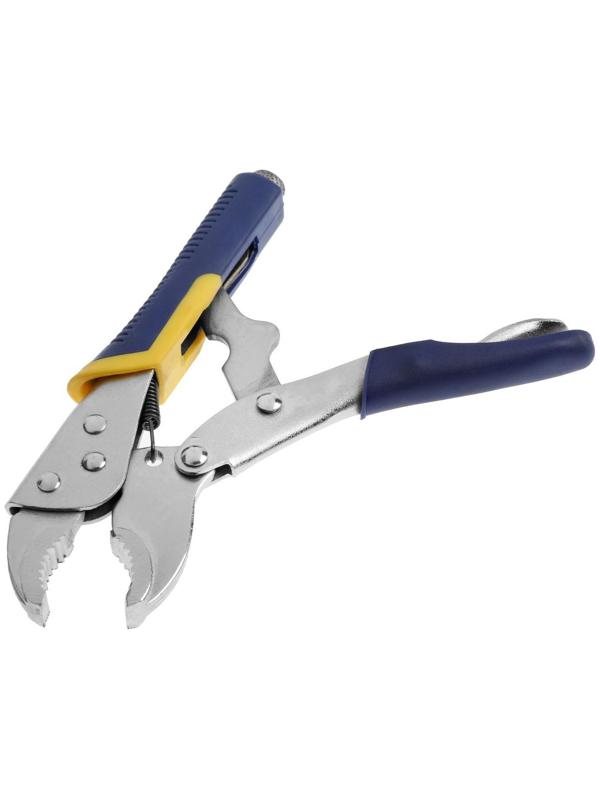 Зажим ручной ТУНДРА, усиленный полукруглый захват, с фиксатором, 2К рукоятки, 175 мм