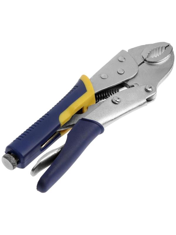 Зажим ручной ТУНДРА, усиленный полукруглый захват, с фиксатором, 2К рукоятки, 175 мм