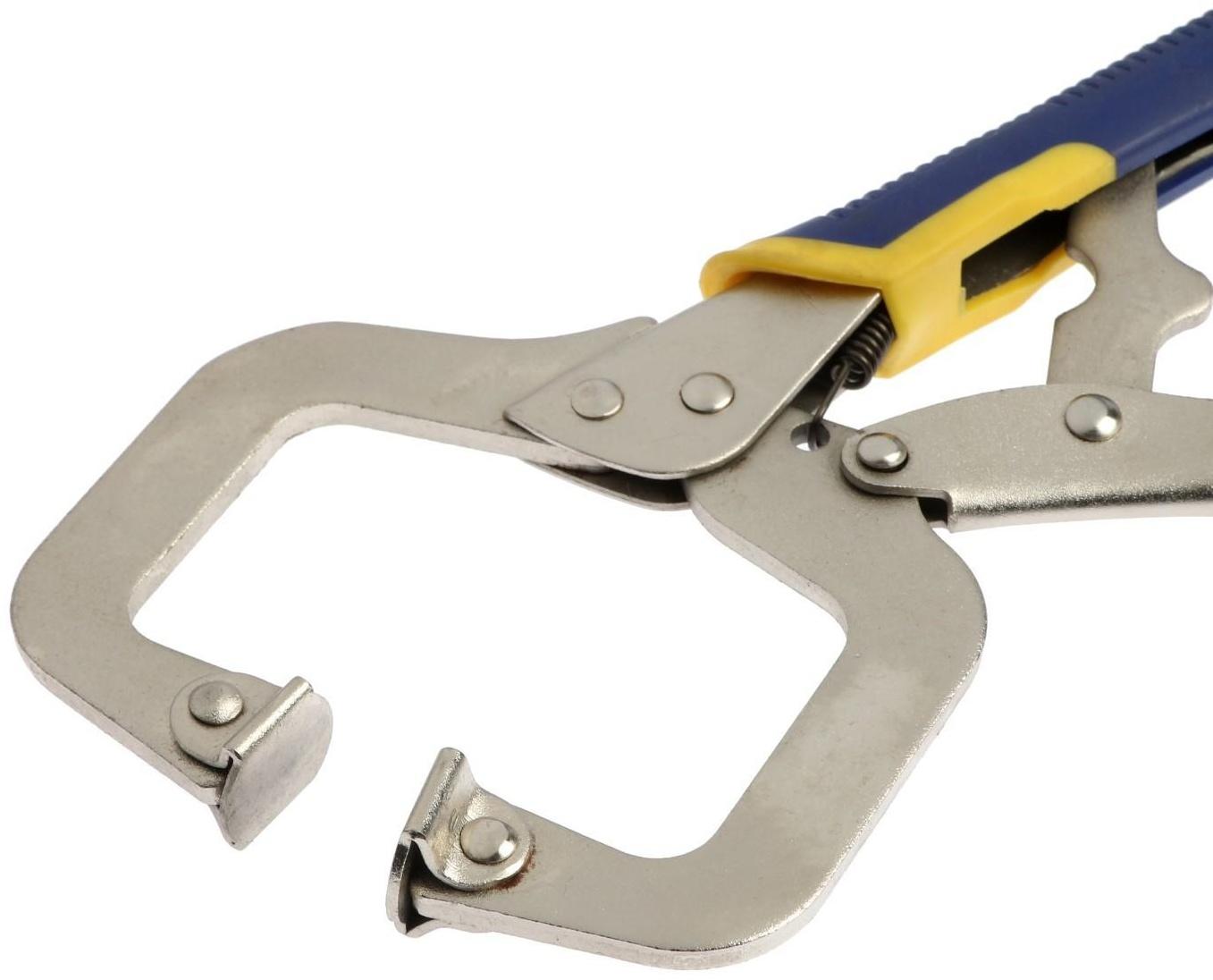 Зажим ручной ТУНДРА, усиленный точечный захват, с фиксатором, 2К рукоятки, 220 мм