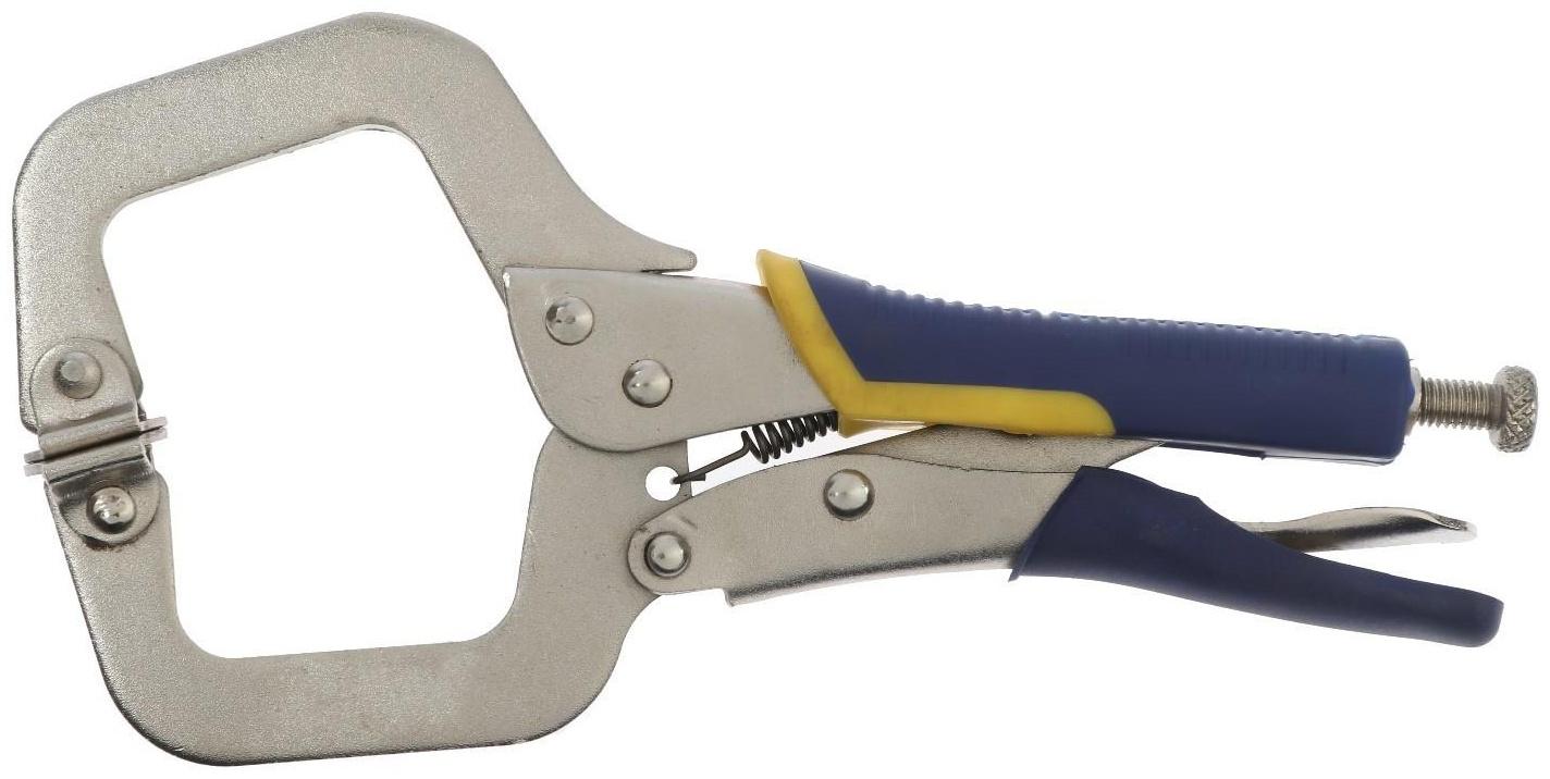 Зажим ручной ТУНДРА, усиленный точечный захват, с фиксатором, 2К рукоятки, 220 мм