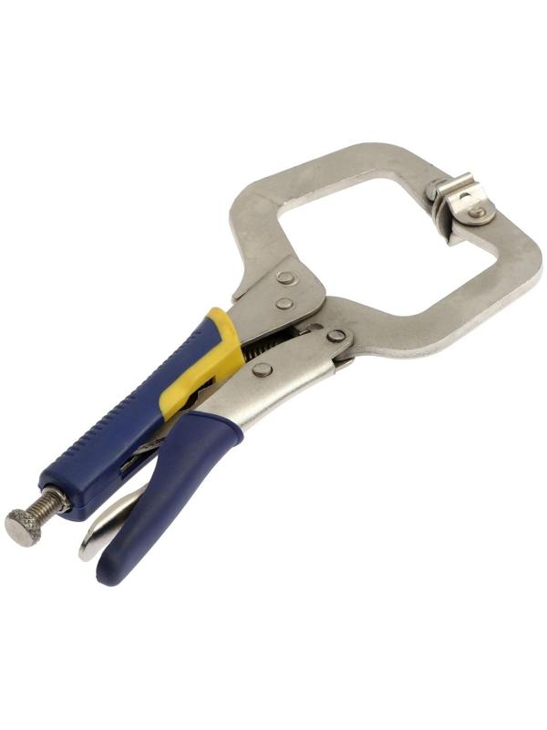 Зажим ручной ТУНДРА, усиленный точечный захват, с фиксатором, 2К рукоятки, 220 мм
