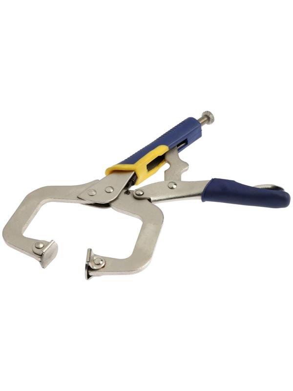 Зажим ручной ТУНДРА, усиленный точечный захват, с фиксатором, 2К рукоятки, 220 мм