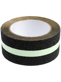 Лента клейкая ТУНДРА, противоскользящая, с фотолюминесцентной полосой, черная 50 мм х 5 м