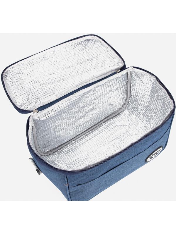 Термосумка на молнии 8 л, длинный ремень цвет синий