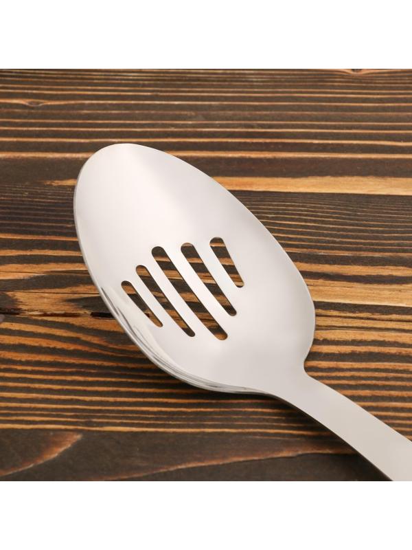 Ложка-шумовка сервировчная с деревянной ручкой 35 см, черпало 10х7 см