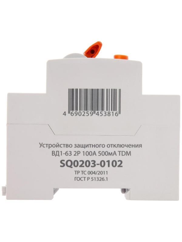 УЗО TDM ВД1-63, 2п, 100 А, 500мА, SQ0203-0102