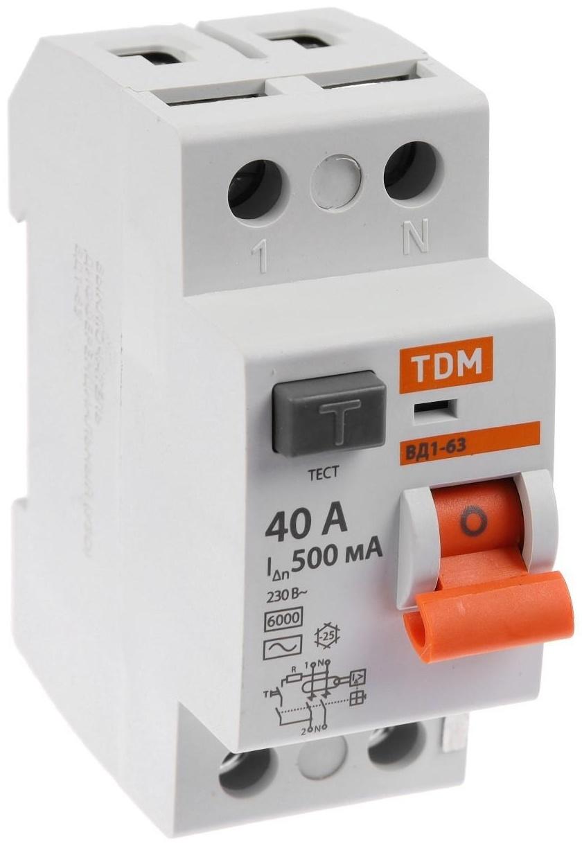 УЗО TDM ВД1-63, 2п, 40 А, 500мА, SQ0203-0093
