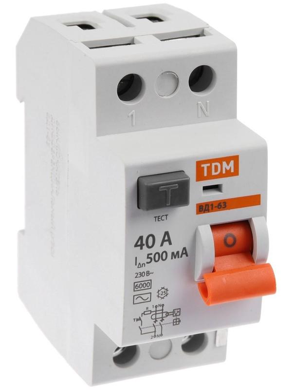 УЗО TDM ВД1-63, 2п, 40 А, 500мА, SQ0203-0093