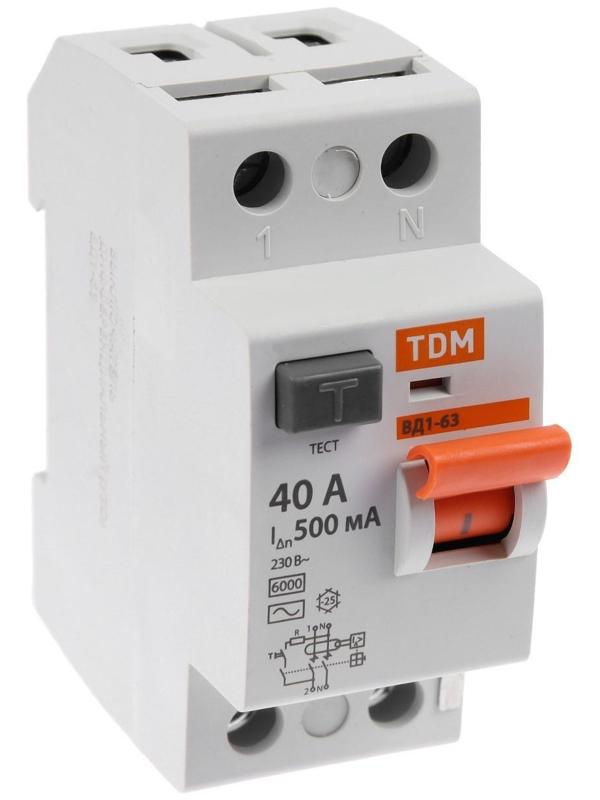 УЗО TDM ВД1-63, 2п, 40 А, 500мА, SQ0203-0093
