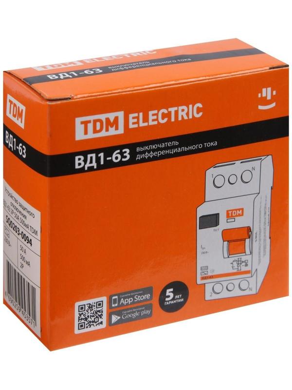 УЗО TDM ВД1-63, 2п, 50 А, 500мА, SQ0203-0094