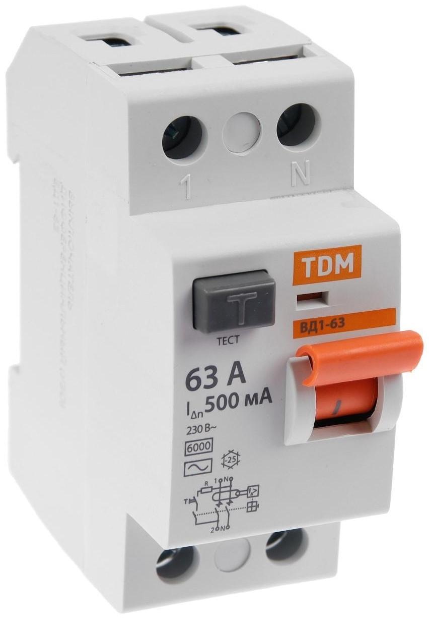 УЗО TDM ВД1-63, 2п, 63 А, 500мА, SQ0203-0095