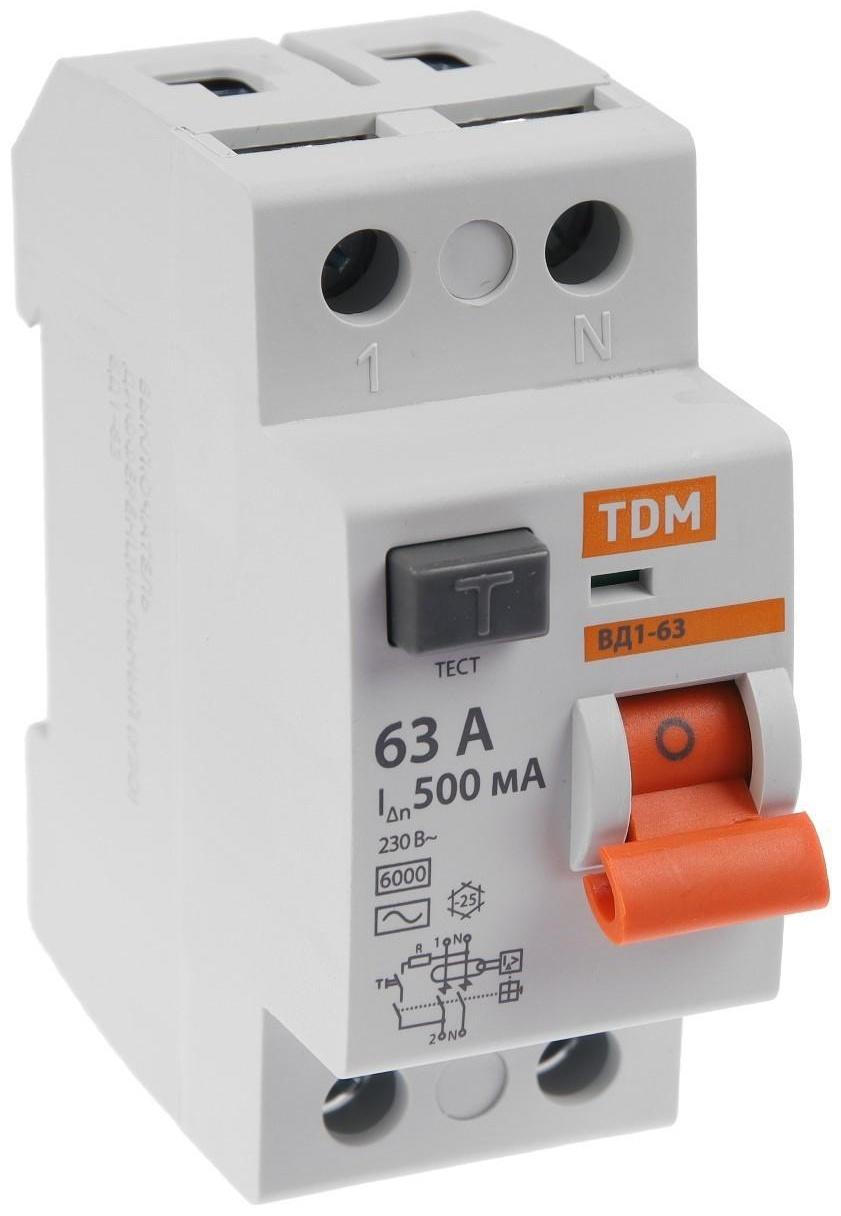 УЗО TDM ВД1-63, 2п, 63 А, 500мА, SQ0203-0095