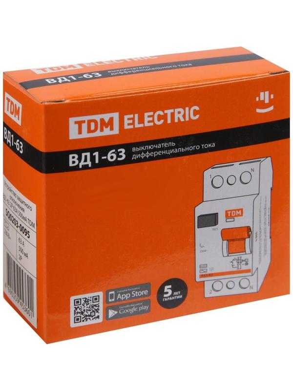 УЗО TDM ВД1-63, 2п, 63 А, 500мА, SQ0203-0095