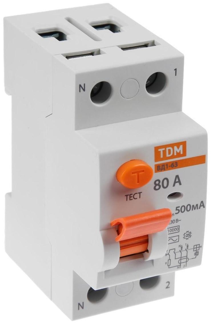 УЗО TDM ВД1-63, 2п, 80 А, 500мА, SQ0203-0096