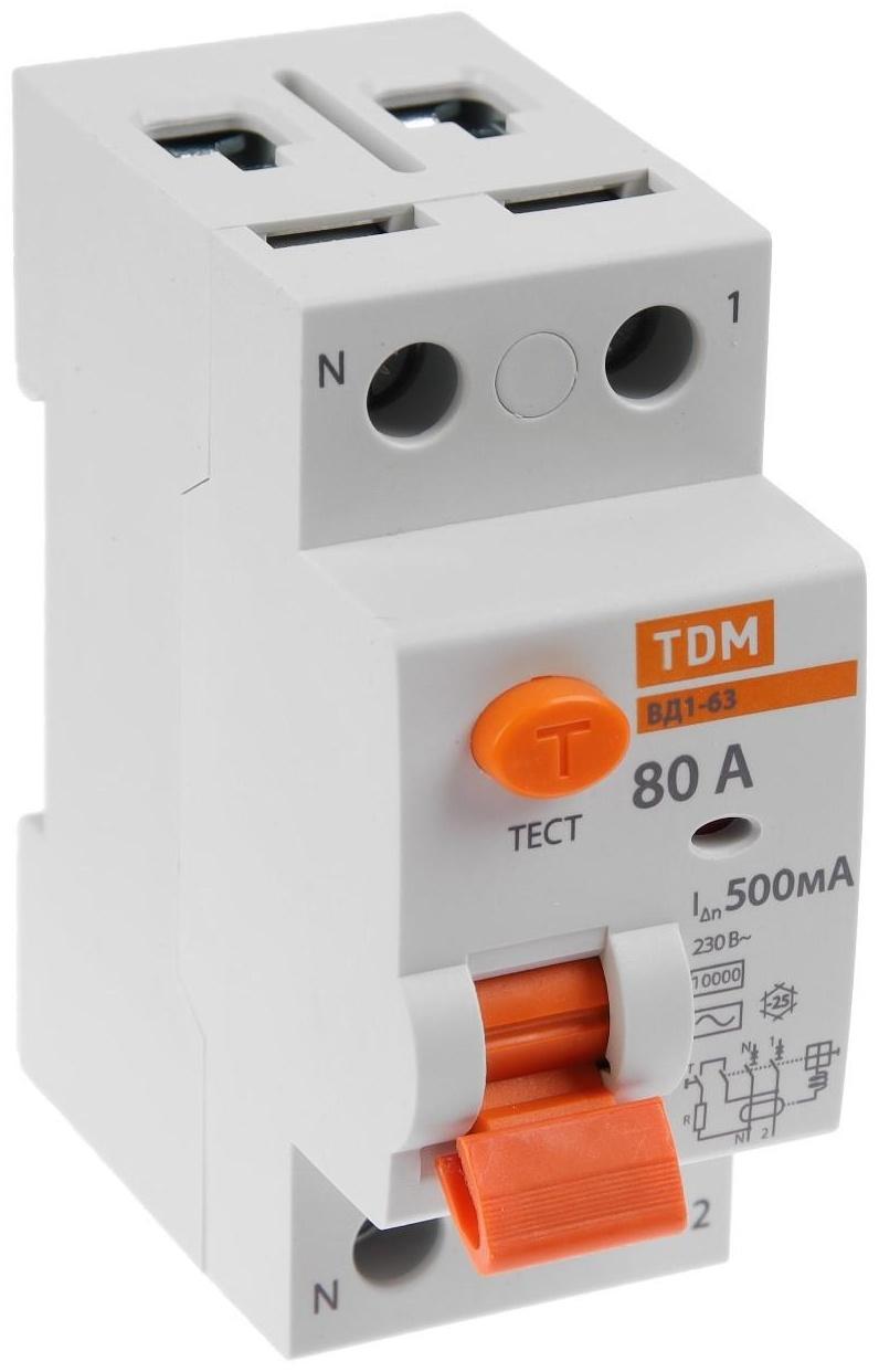 УЗО TDM ВД1-63, 2п, 80 А, 500мА, SQ0203-0096