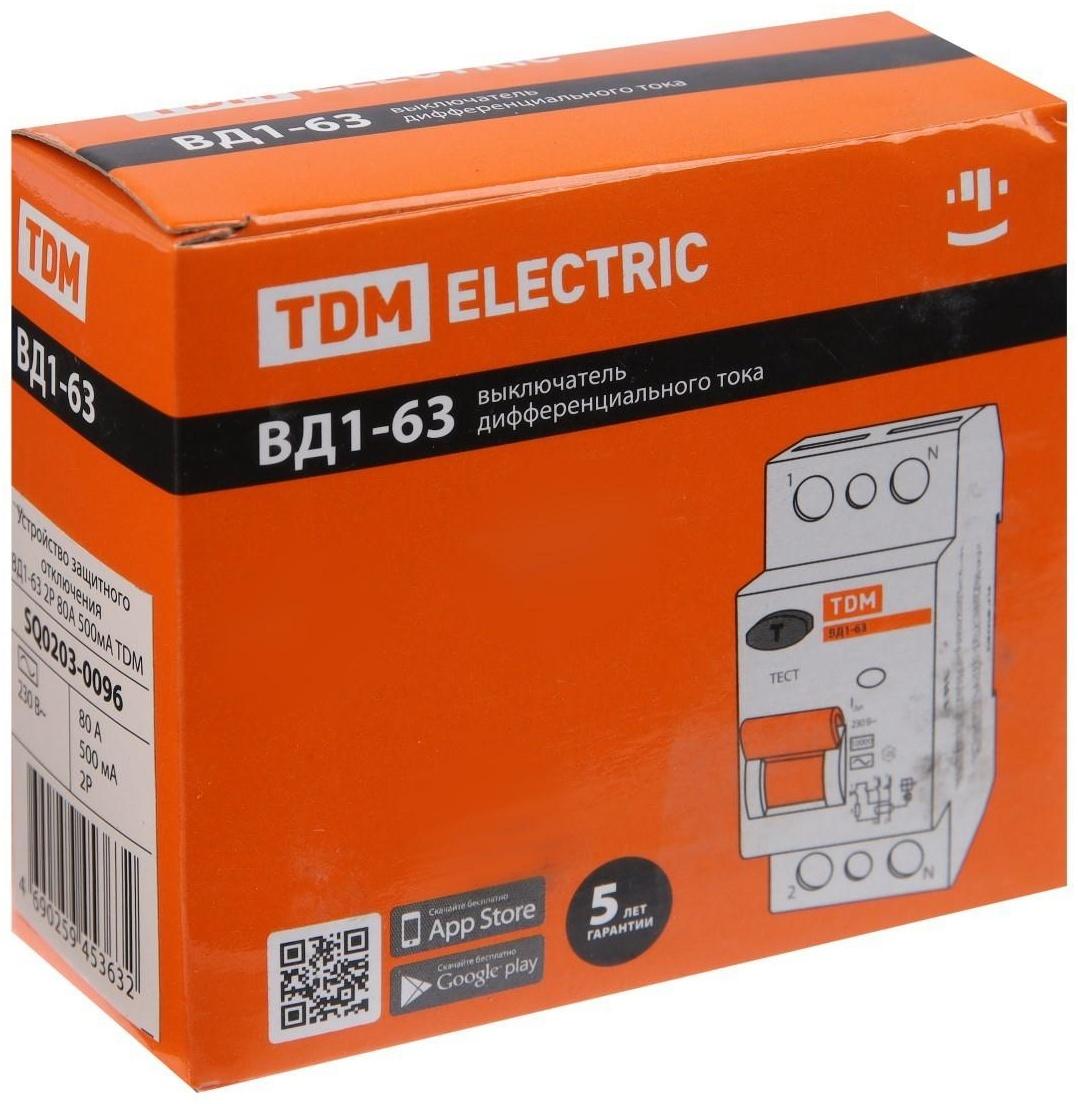 УЗО TDM ВД1-63, 2п, 80 А, 500мА, SQ0203-0096