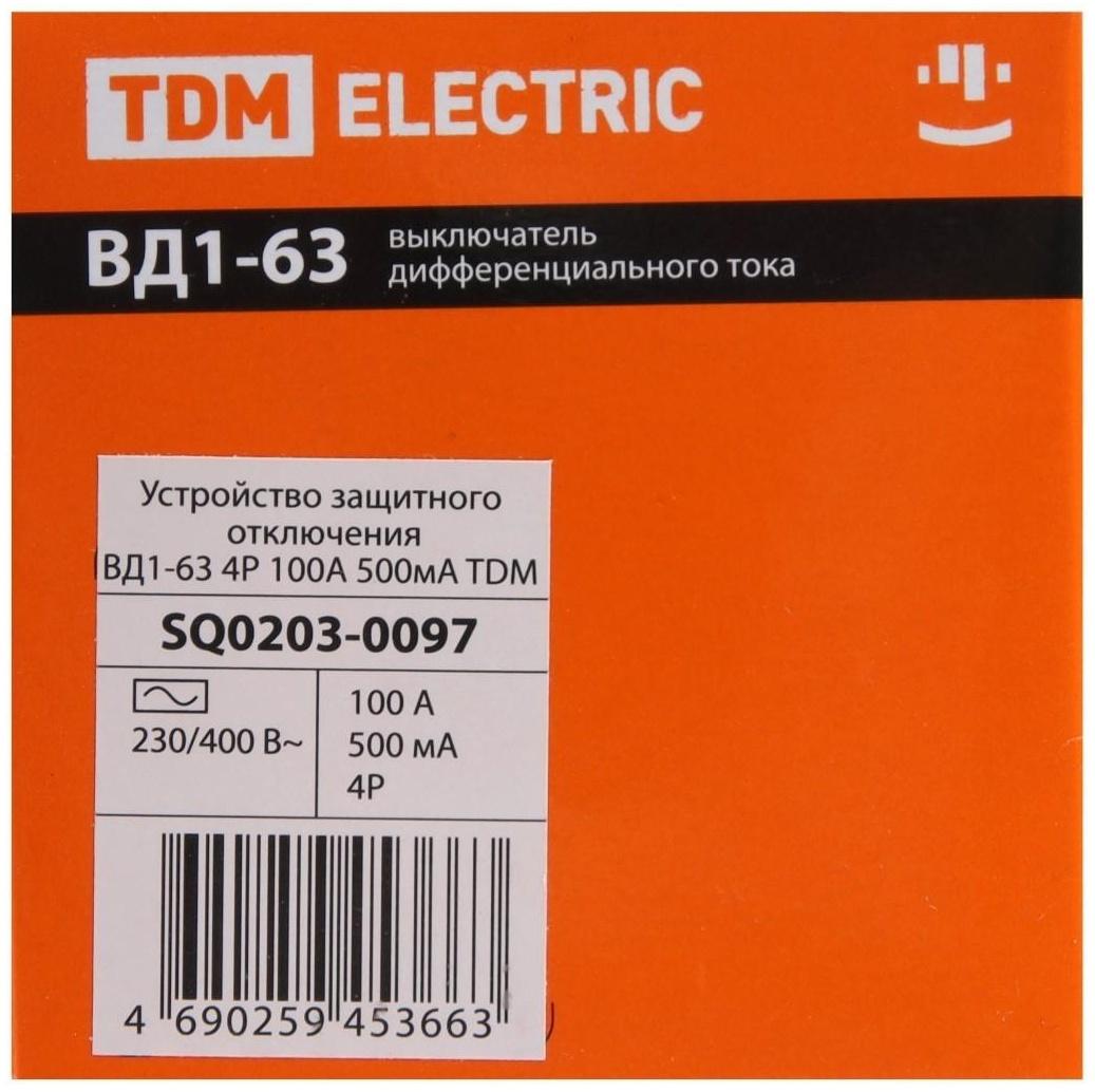 УЗО TDM ВД1-63, 4п, 100 А, 500мА, SQ0203-0097